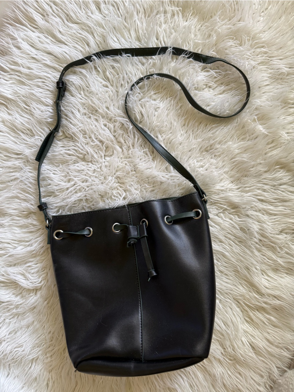 Urban Outfitters Black Drawstring Crossbody Bucket Bag